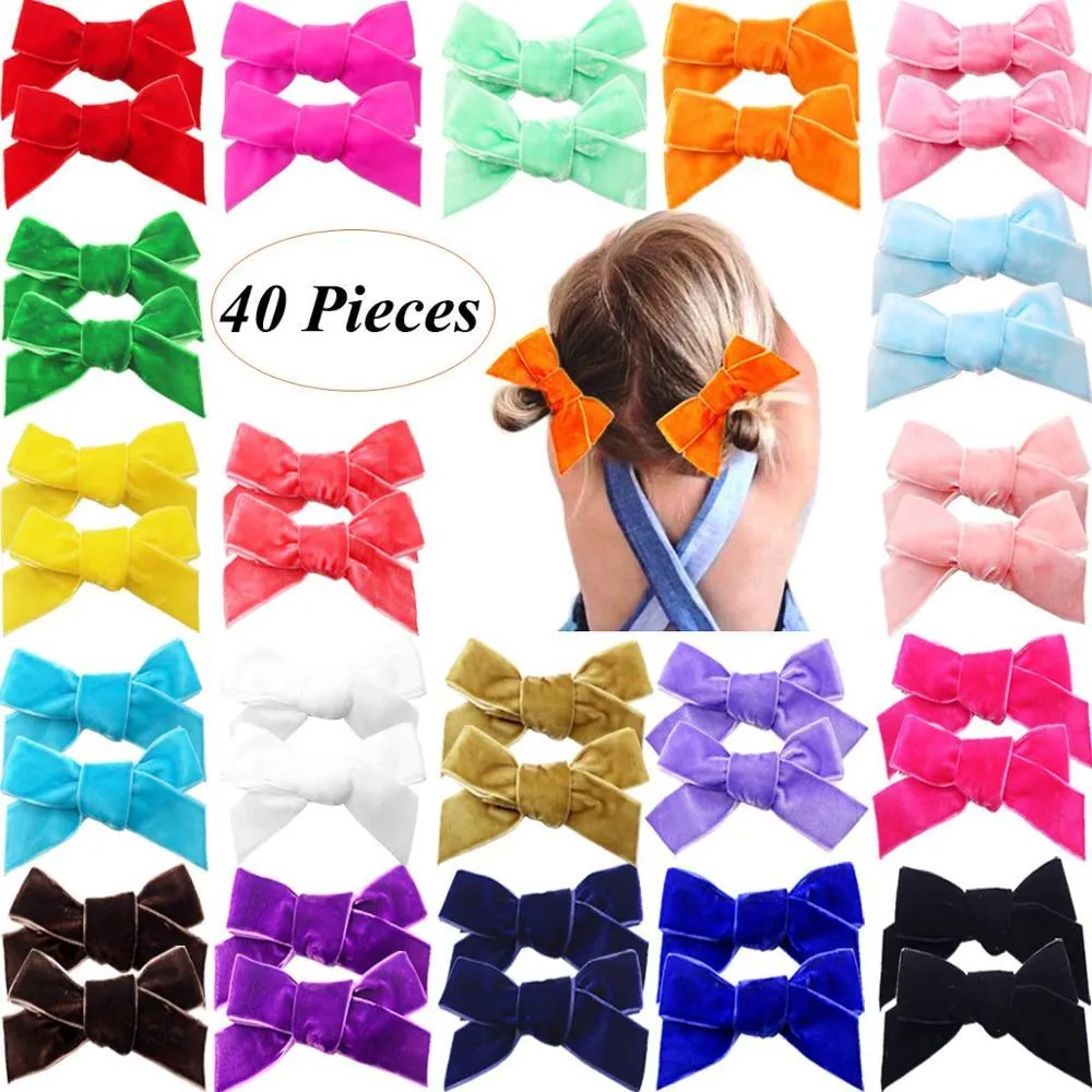 40PCs Baby Girls Bows 3.15INCH Velvet Bow Alligator Clips Fullt fodrad Hårtillbehör För Toddlers Kids LJ201226