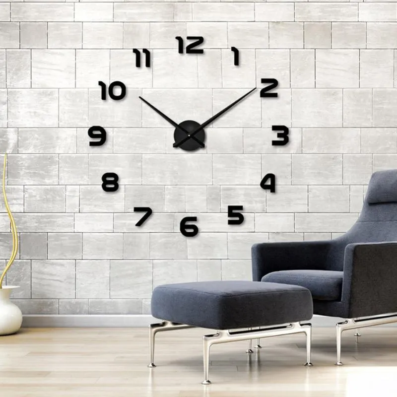 Sale 3D DIY Wall Clock Modern Design Saat Reloj De Pared Metal Art Living Room Acrylic Mirror Watch Horloge Murale1 Clocks