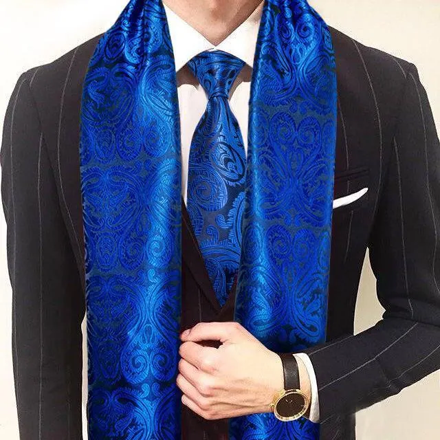 Bufandas Moda Hombres Corbata Azul Jacquard Cachemira 100% Conjunto de seda Otoño Invierno Cálido Traje de negocios informal Camisa Chal Barry.Wang1