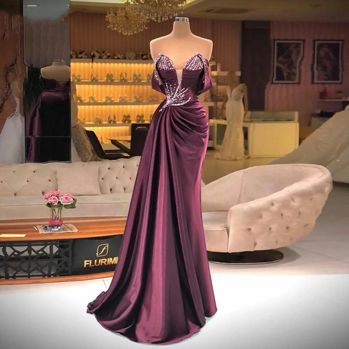 burgundy purple prom dress Burgundy Satin Prom Dress with Corset Bodice, High Slit & Sweetheart  Neckline – AS017 – Viniodress main image 0