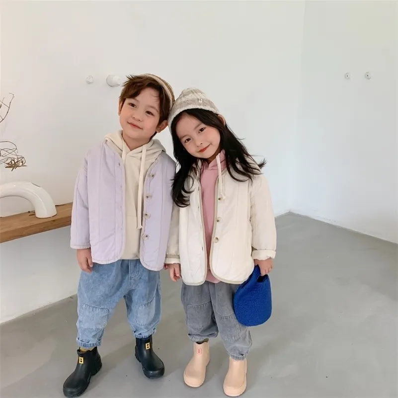 Корейский стиль осень дети мода стеганые тонкие твердые цветные куртки мальчики и девочки свободно модные варианты одежды LJ201017