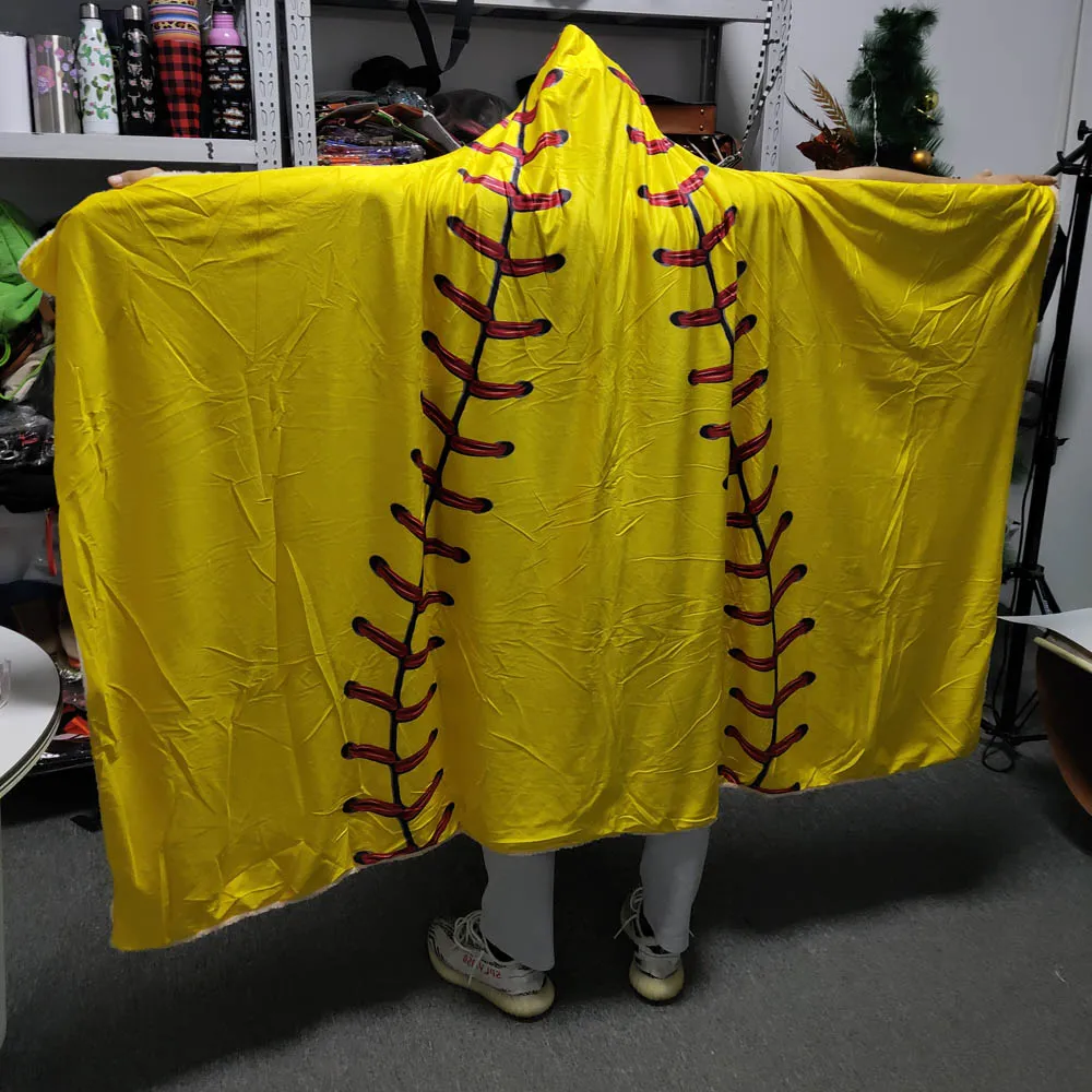 Adults Baseball Hoodie Blankets by Sea Softball Covers 80-60inch Team Gift Hooded Blanket School Basketball Gift DOM1079