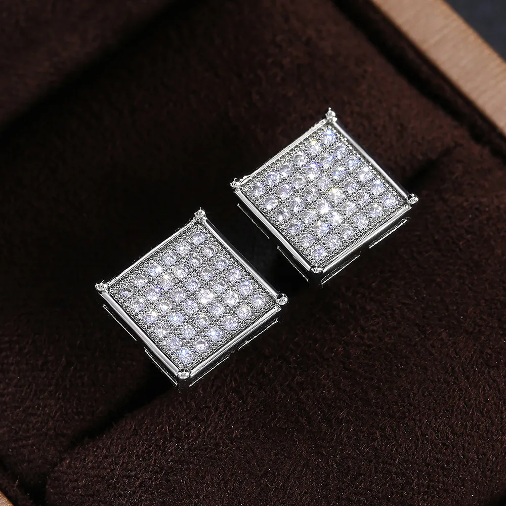Men's Sterling Silver 925 Square Cubic Zirconia Earrings – 10mm Unisex Studs With Box