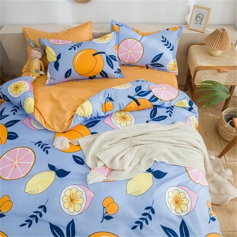5 TAMAÑO VERDE HOJA Ropa de cama Edredón Coreano Sheet + Duvet + Funda de almohada Cubierta rosa Set de ropa de cama 201022