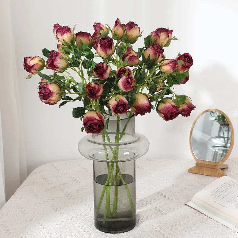 Europäische Rosen-Kunstblumen, einzelner Zweig, Vintage-Rand, gefälschte Rosen, Heimdekoration, Hochzeit, Display, Blumenarrangement, Kranz