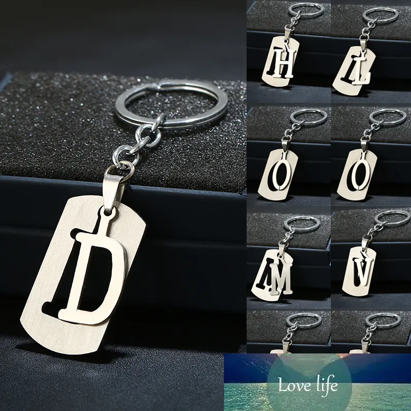 A-Z Brevbil Keychain för kvinnor Män Enkel Stål Key Ring Holder Charm Bag Key Chain Party Present Smycken