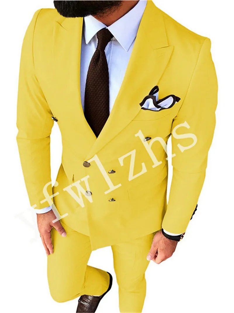 Custom-made Double-Breasted Groomsmen Peak Lapel Groom Tuxedos Men Suits Wedding/Prom/Dinner Best Man Blazer(Jacket+Pants+Tie) T317