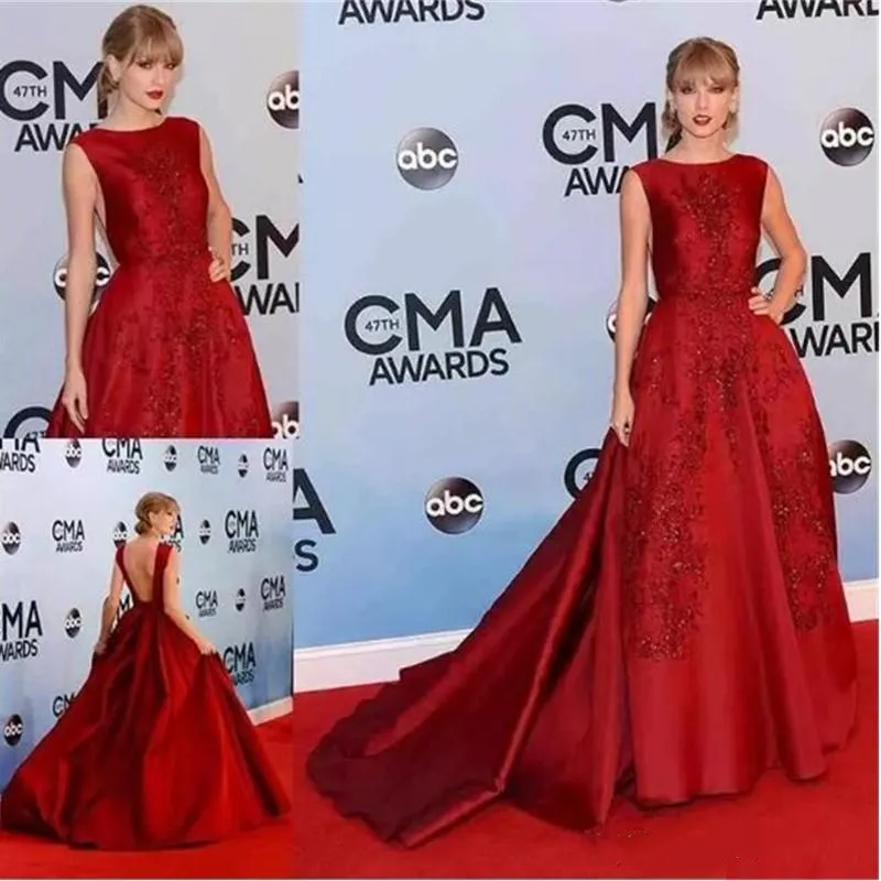 Sexy Open Back Red Evening Dresses 2024 Jewel Neck A Line Designer Long Prom Party Wear Lace Beads Women Girls Pageant Gowns Engagement Dress