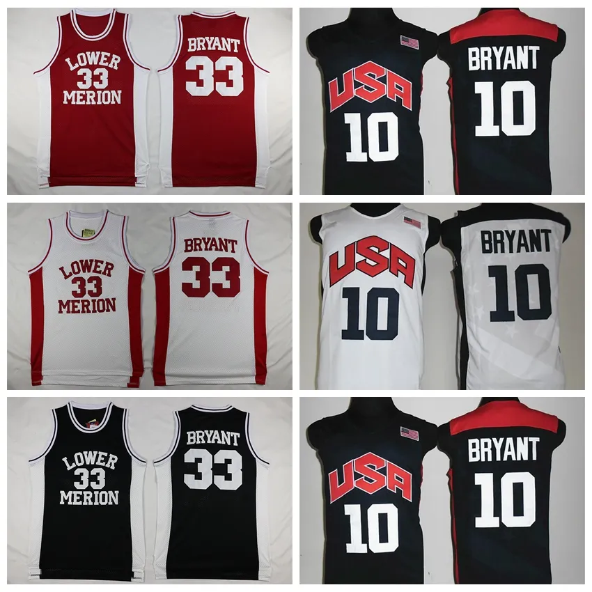 NCAA 2012 팀 미국 낮은 부로 33 Bryant Jersey 대학 남자 고등학교 농구 하이너 꿈 빨간색 흰색 파란색 스티치 스포츠 팬들을위한 최고 품질 판매