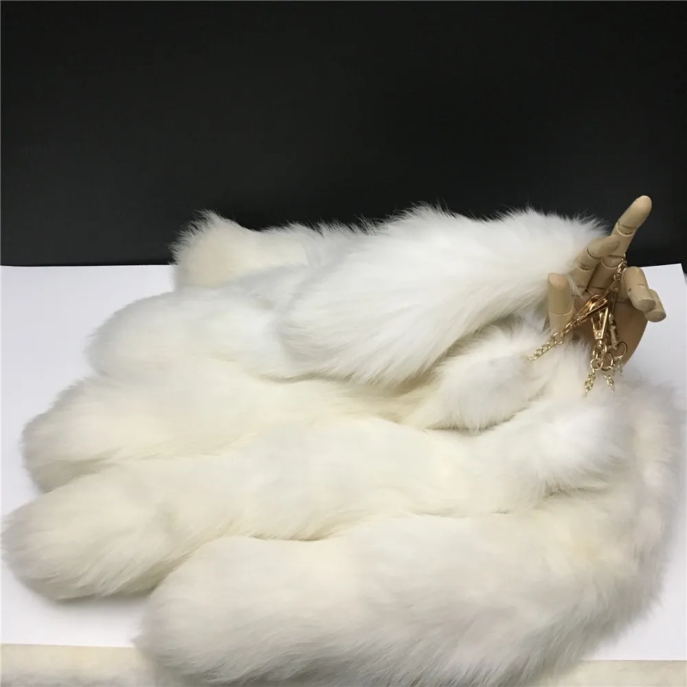 Magicfur vraie fourrure blanc 50 cm queue de renard sac porte-clés breloque doux moelleux porte-clés pendentif accessoires8489011330b