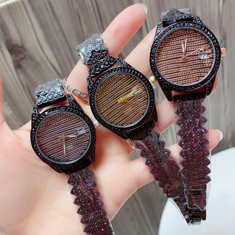 Reloj de pulsera de cuarzo de marca de moda para mujer y niña con correa de acero de metal estilo cristal Relojes R144