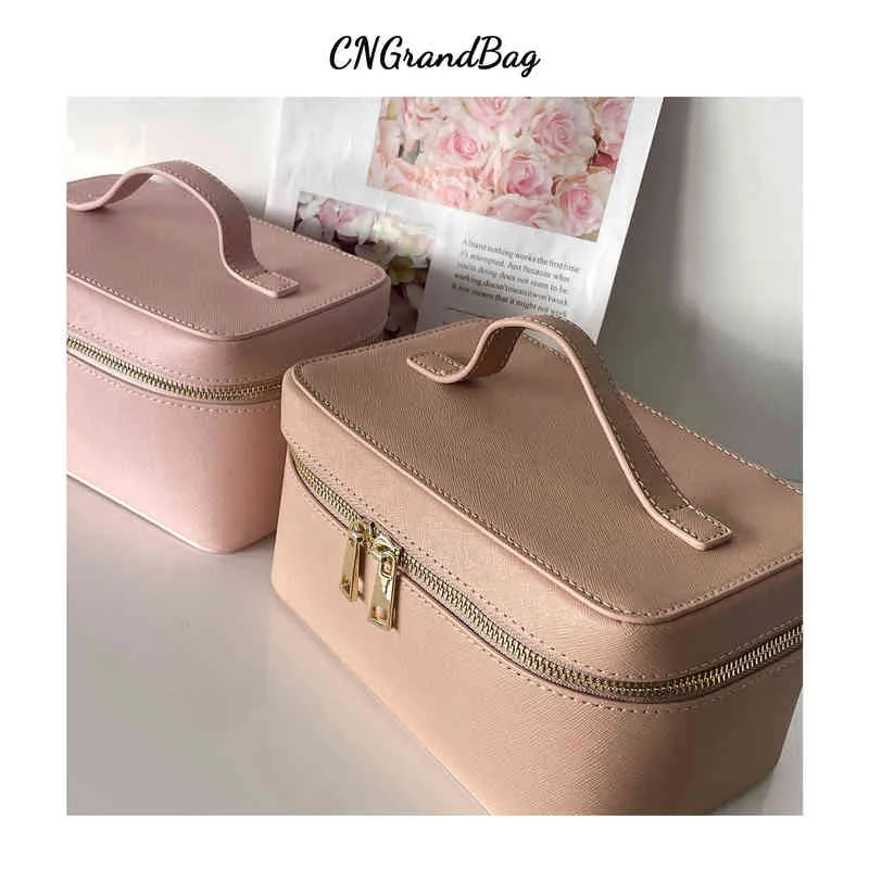 Nxy Cosmetic Bags Ladies Saffiano Split Leather Travel Toiletry Case Portable Hanging Makeup Organizer Box Dopp Kit for Women 220303