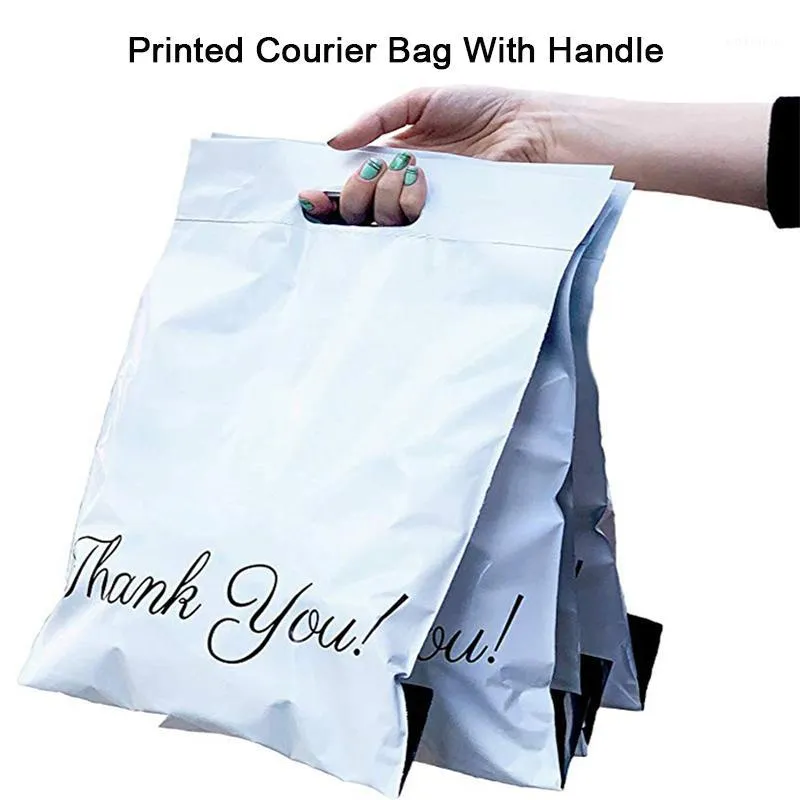 50 pezzi Stampato Tote Express Bag con manico Corriere Adesivo autosigillante Eco Mailing in plastica impermeabile1