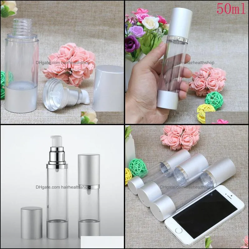 airless cosmetic cream pump containers,lotion cream vacuum bottles with pump,Matte silver airless pump bottle F569