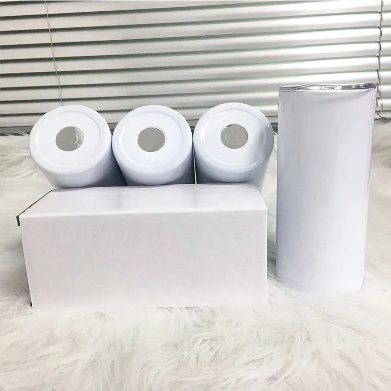 Sublimatie Blank 15oz White Skinny Tumbler Roestvrijstalen rechte kop met rietjes Sublimatie Coating voor warmteoverdracht Mokken