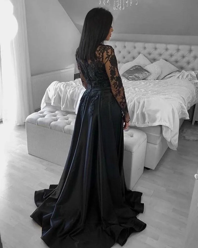 Black Long Sleeve Lace Gown