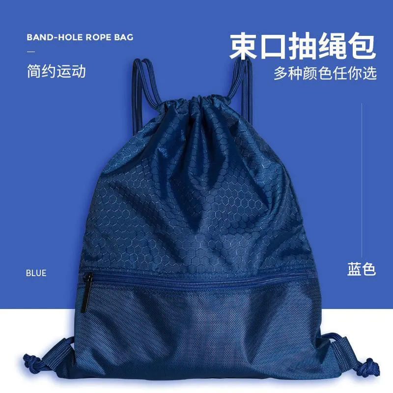 Drawstring Backpack Waterproof Rope Bag Sports Fitness Bag With Side  Pockets For Men Women blue