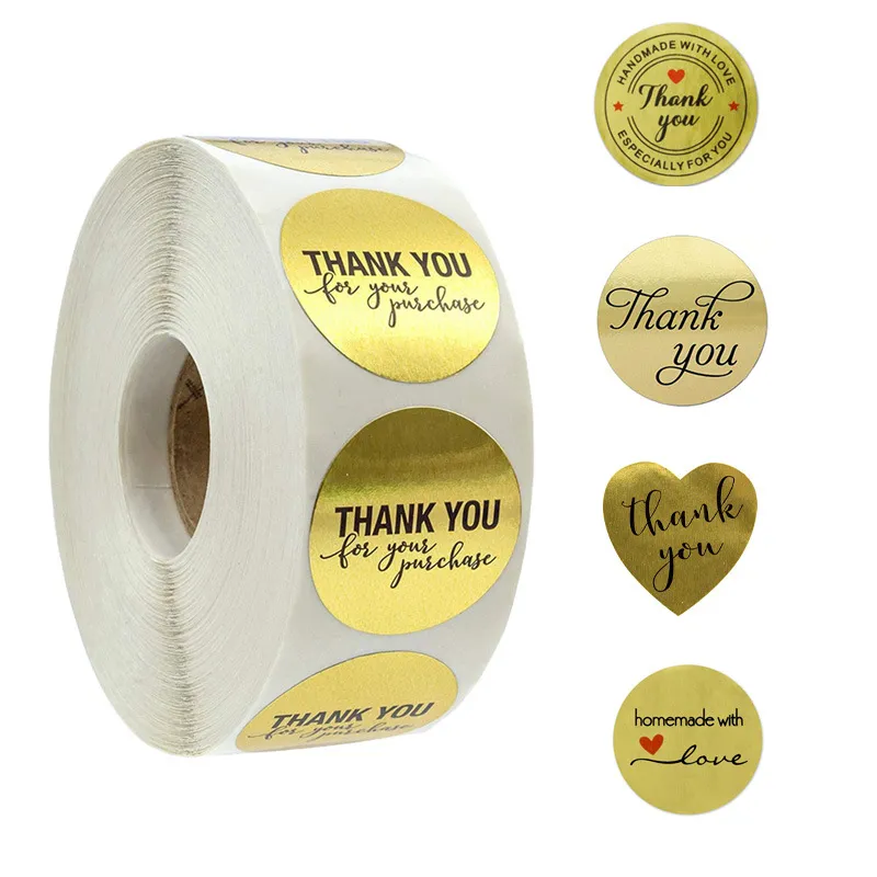 500 Gold Foil Thank You Stickers Round Kraft Labels For Small Business ...