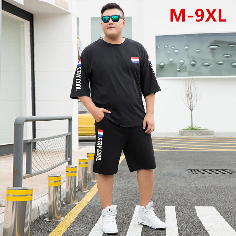 Shorts de verão Branco Vermelho Tracksuit Homens Camiseta Homme Plus Size Mens Roupas 2 Dois Peça Set Boys Sets LJ201123