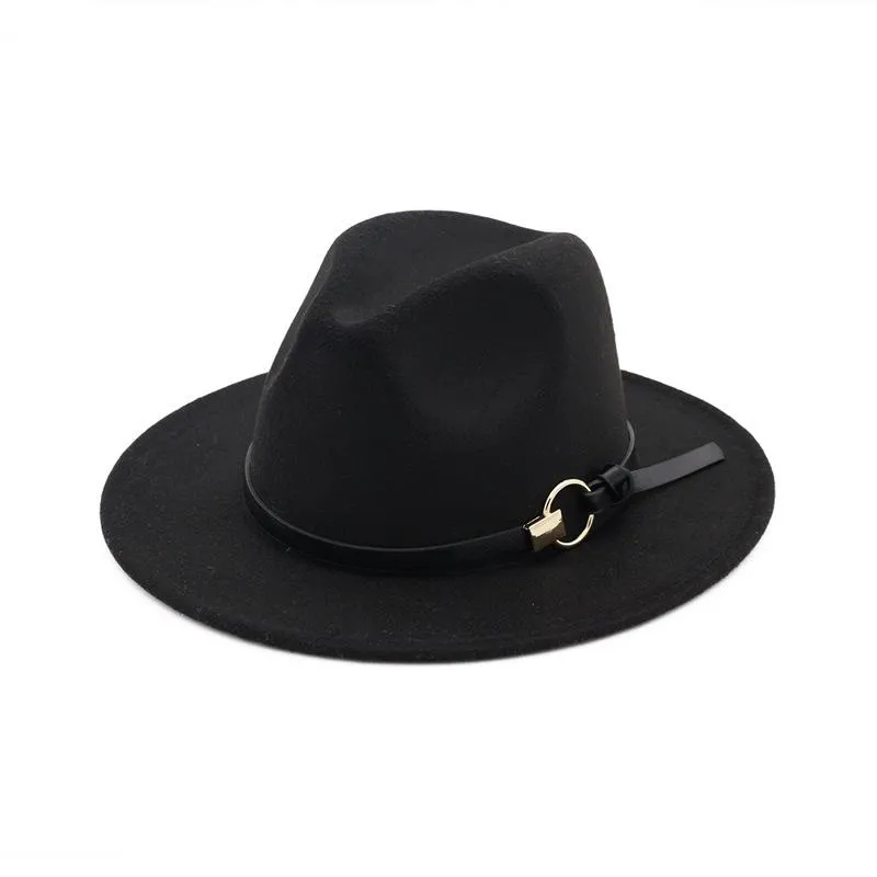 Hotnew Fashion TOP hats for men & women Elegant fashion Solid felt Fedora Hat Band Wide Flat Brim Jazz Hats Stylish Trilby Panama CapsWCW108