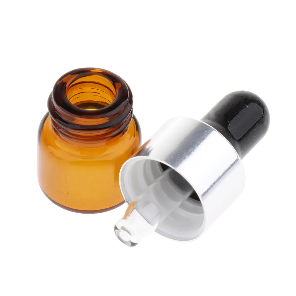 20 Pack Refill Empty Mini Amber Glass  Oils Dropper Bottles Jars, 1ml, for Cosmetic Perfume Sample Liquid Makeup