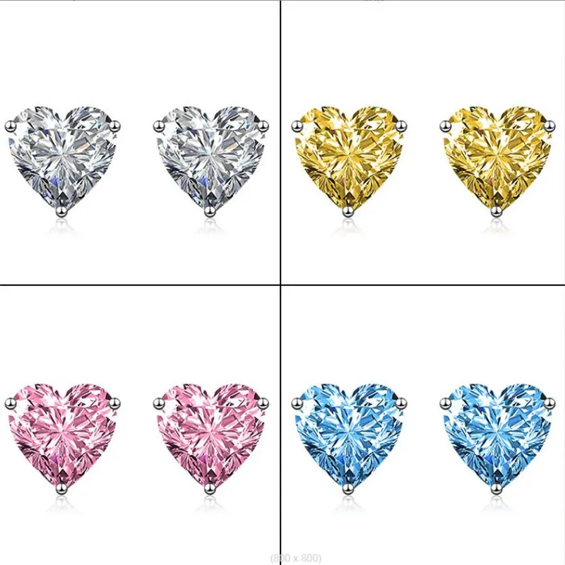 2022 Ins Top Sell Stud Earrings Simple Fashion Jewelry Solitaire Multi Color 5A Cubic Zircon CZ Diamond 925 Sterling Silver Heart Shape Gemstones Women Earring Gift