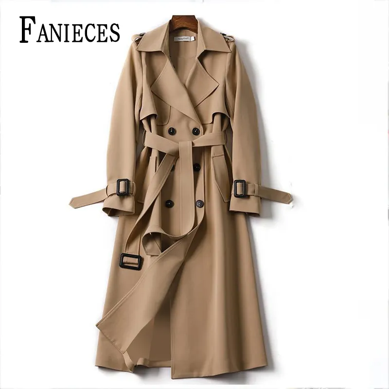 Windbreaker mola outono coreano casual trench casaco para mulheres elegante trincheira longa com faixas abrigo mujer 201211