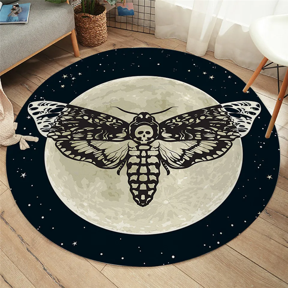 Moth Area Rug Death Moth Round Area Rug, Gothic Skull Floor Mat, Butterfly Moon Star ...