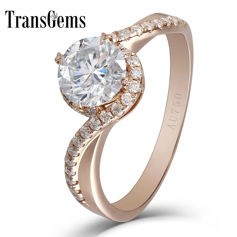 Transgems 14k oro bianco 2 ct diametro 8mm F colore anello di fidanzamento per le donne solitario con accenti regali di nozze Y200620