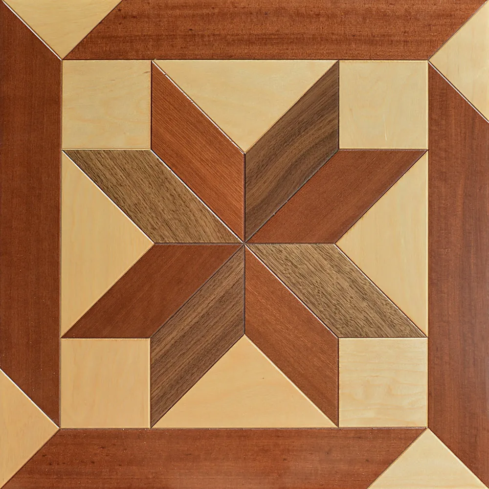Semi Solid Hardwood floor Birch Parquet wood flooring furniture PVC medallion marquetry Polygon Decorative Black walnut Finished Home Panels Art Star Tile