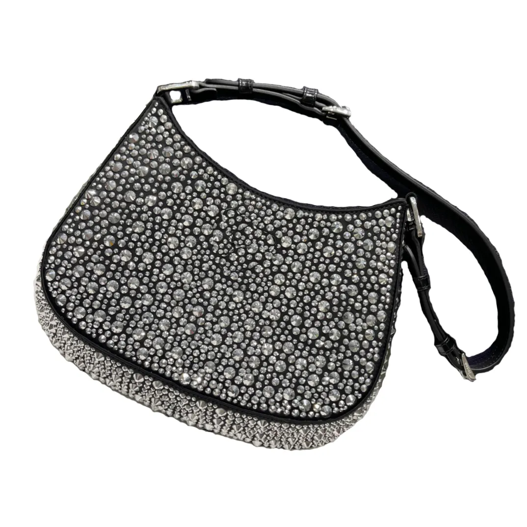 Cleo Hobo Faux Crystal Högkvalitativa Väskor Kvinna Lyx Handväska Lady Shoulder Bag Handled Europeiska Utsmyckning Middag Purse Creative Shell Clutch Evening Bag