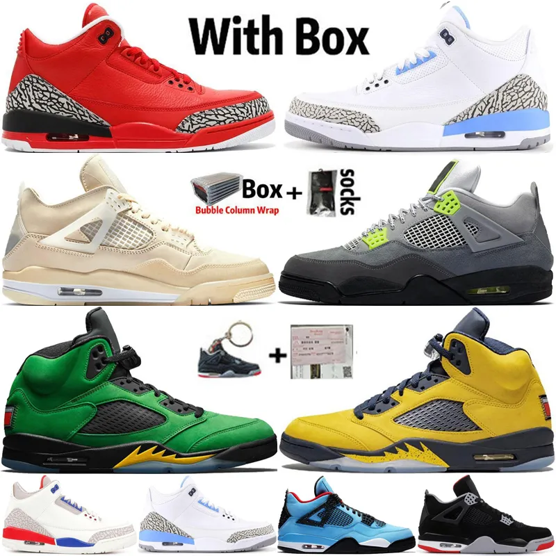 2021 Avec Box Jumpman 4 4s Sail Black Cat Chaussures de basket-ball pour hommes 5 5s Michigan Fire Red UNC Grateful Sneakers Formateurs Taille 13