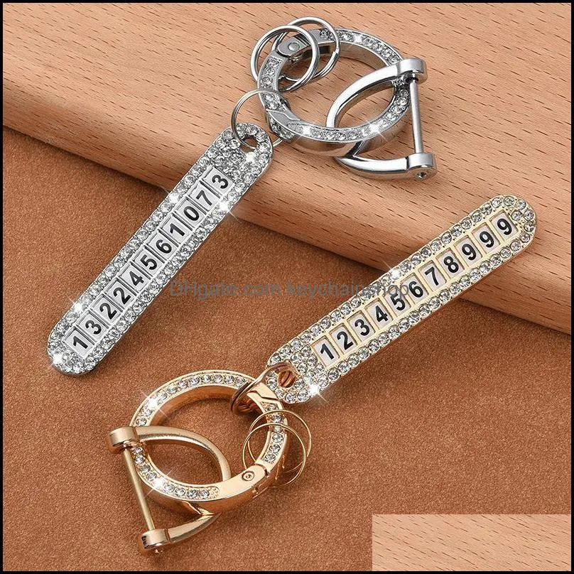 2022 Keychain Luxury New Arrivals Car Rhinestones Keychains Anti-lost Phone Number Car Key Pendant