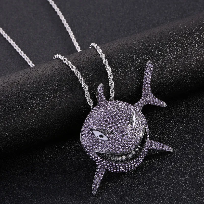Mens Big Shark Iced Out Pendants 6IX9INE Hip Hop Bling