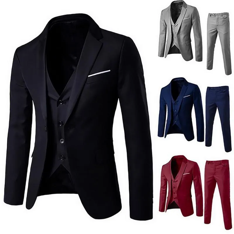 2020 homens 3 peças blazers terno conjuntos homens preto cinza vermelho clássico negócio blazer + colete + conjuntos formais de calça para festa de casamento1