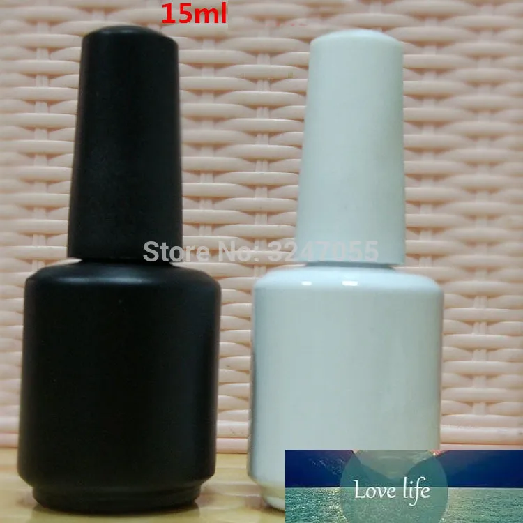 Botella recargable de aceite de uñas blanco/negro de vidrio de 15ML, contenedor vacío de esmalte de uñas con un cepillo de tapa, botellas de esmalte de Gel de uñas