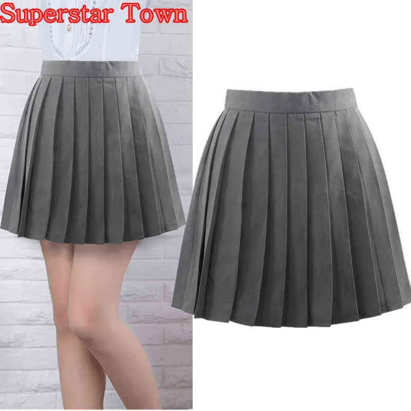 Grey Pleated Skirts Summer Female Pleated Skirt Japan School Uniform Harajuku Women Skirts Saias Faldas G220309