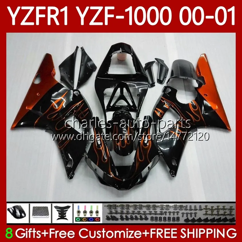 Fairings de OEM para Yamaha YZF-R1 YZF1000 YZF R1 1000 CC Yzfr1 Laranja Chamas 00 01 02 03 Bodywork 83No.98 YZF R1 1000CC 2000 2001 2002 2003 YZF-1000 00-03 Kit de corpo da motocicleta