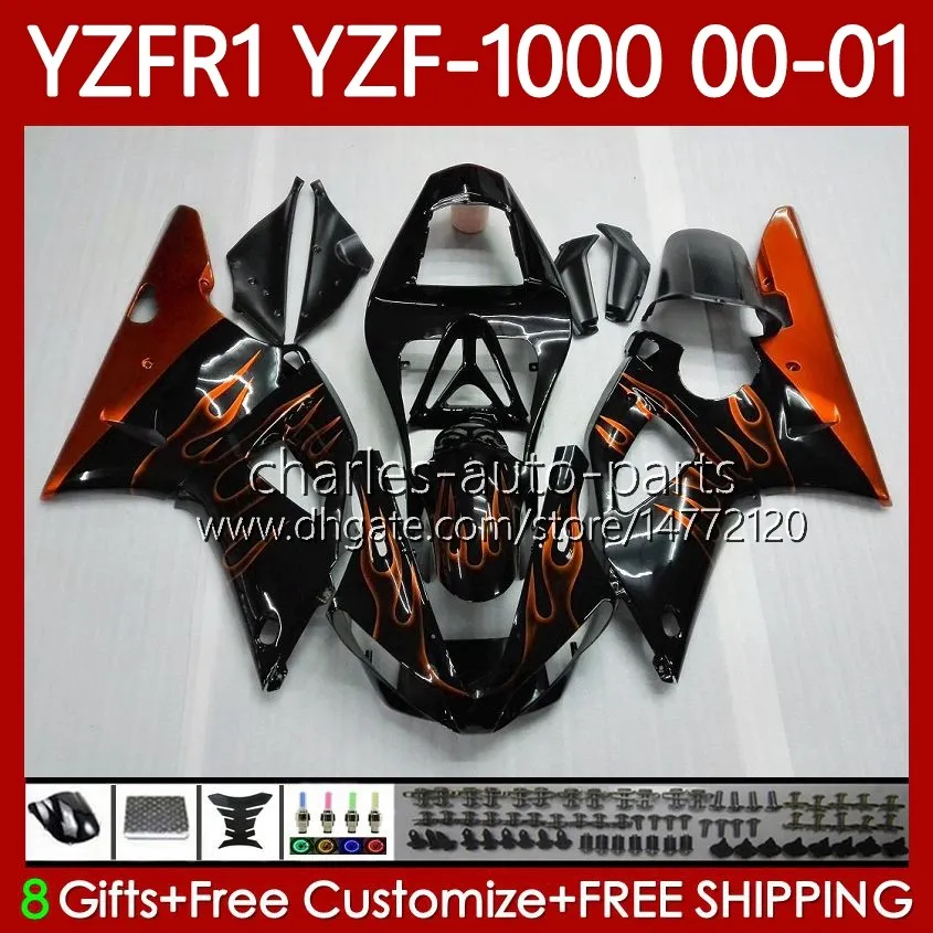 OEM FALTINGS ل YAMAHA YZF-R1 YZF1000 YZF R 1 1000 CC YZFR1 Flames Orange 00 01 02 03 Bodywork 83NO.98 YZF R1 1000CC 2000 2001 2002 2003 YZF-1000 00-03 دراجة نارية الجسم كيت