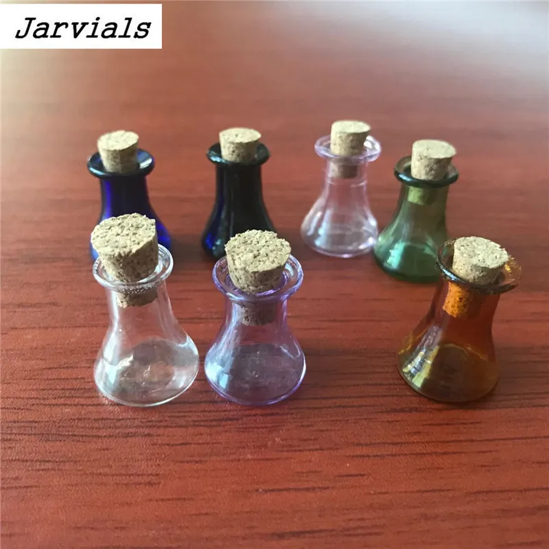 Mini Glass Color Flask Bottles Model Cute Bottles With Cork Little Flat Bottom Winebottle Gift Tiny Jars Vials Mix 7Color5
