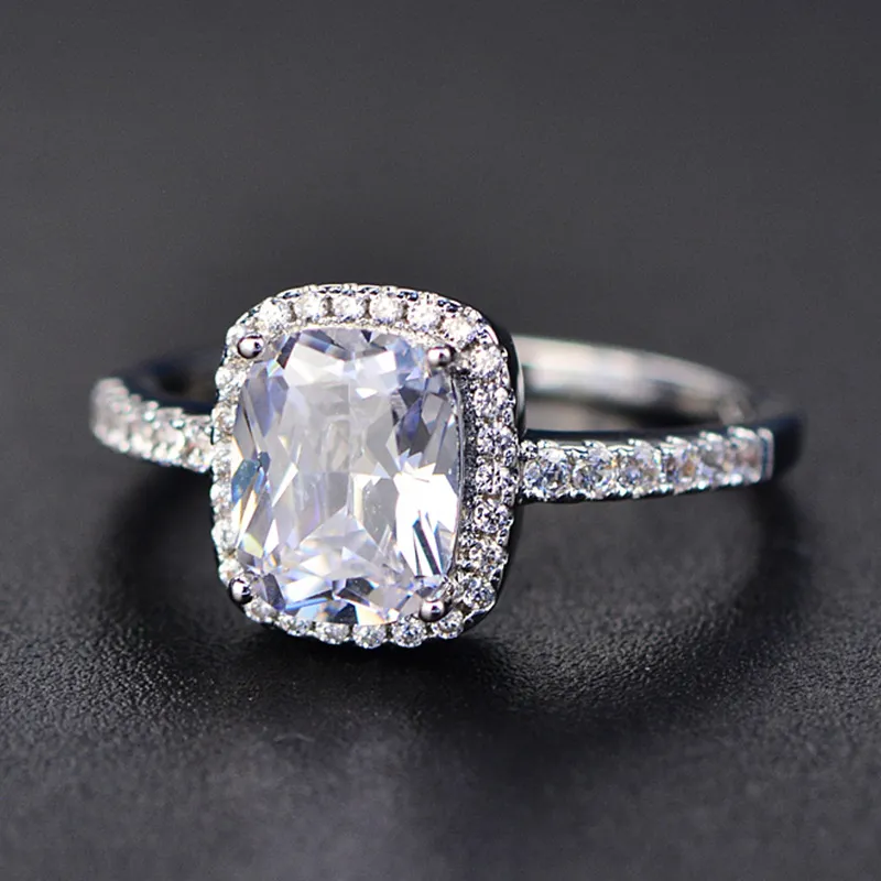 925 Sterling Silver Moissanite Certified Diamond Anel de casamento para mulheres Noivado Quadrado Colorido Gemstone Zircon Anéis de moda