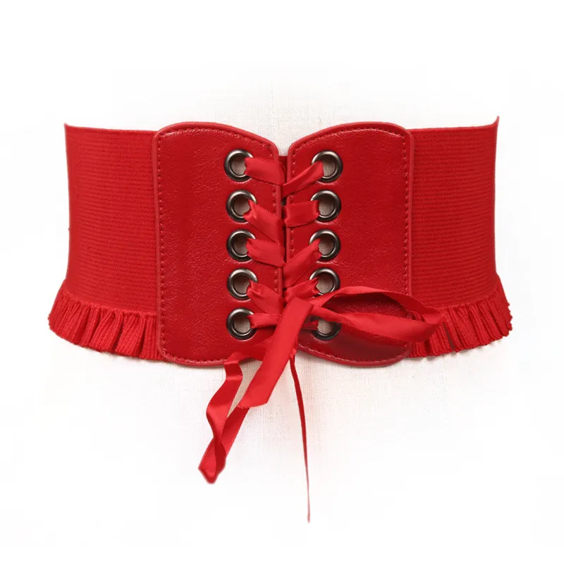 Mode Vrouwen Lady Stretch Gesp Taille Riem Wide Elastische Corset Tailleband Corset rond Cinch PU Lederen Tie Bowknot