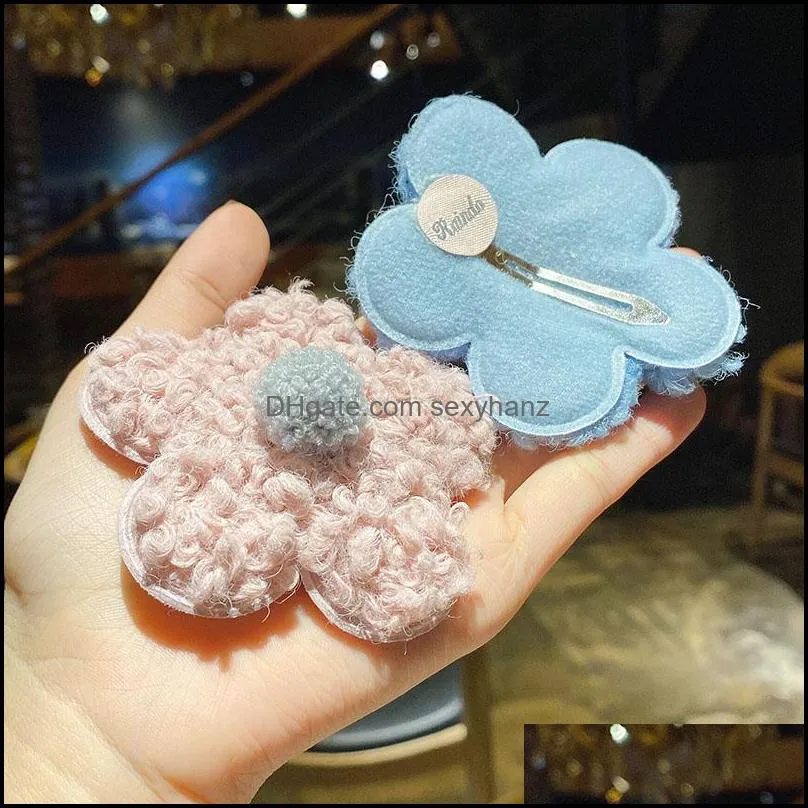 Autumn and Winter Children Cute Soft Flower Barrettes Hairpins Girls Nylon Faux Fur Ornament Hair Clips Kids Hair Accessories