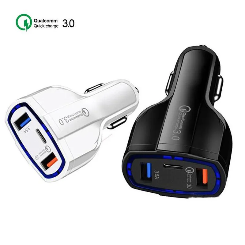 QC3.0 PDタイプC車の充電器3.5A USB高速充電3ポートミニクイックチャージャー35W 7A車のアダプターパッケージなし