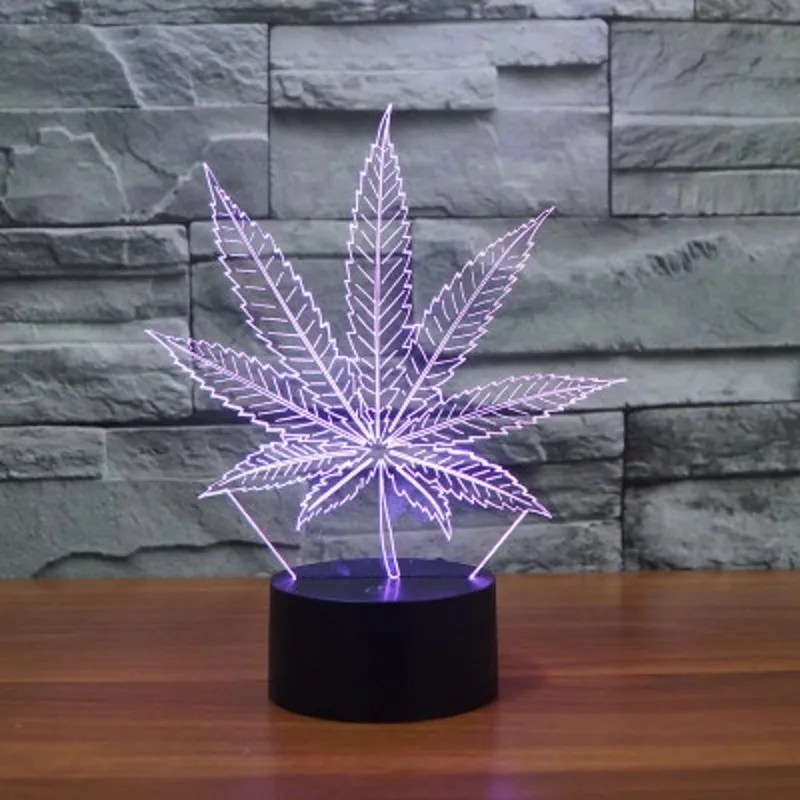 Folha Ilusão 3D LED Lâmpada Lâmpada Night Light 7 RGB Colorido USB Powered 5th Bateria Bin Bin Botão Dropshipping Caixa de Presente Atacado