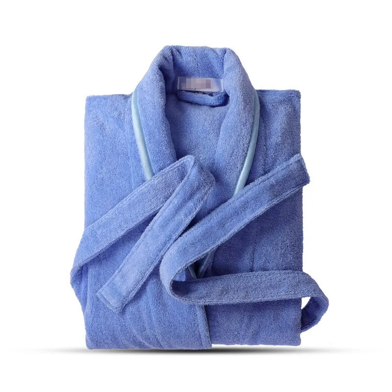 Terry Robe Pure Algodão Bathrobe Bathrobe Blue Vestes Homens Bathrobe Mulheres Toalha Sólida Longa Robe Sleepwear Plus Size XXL 201111