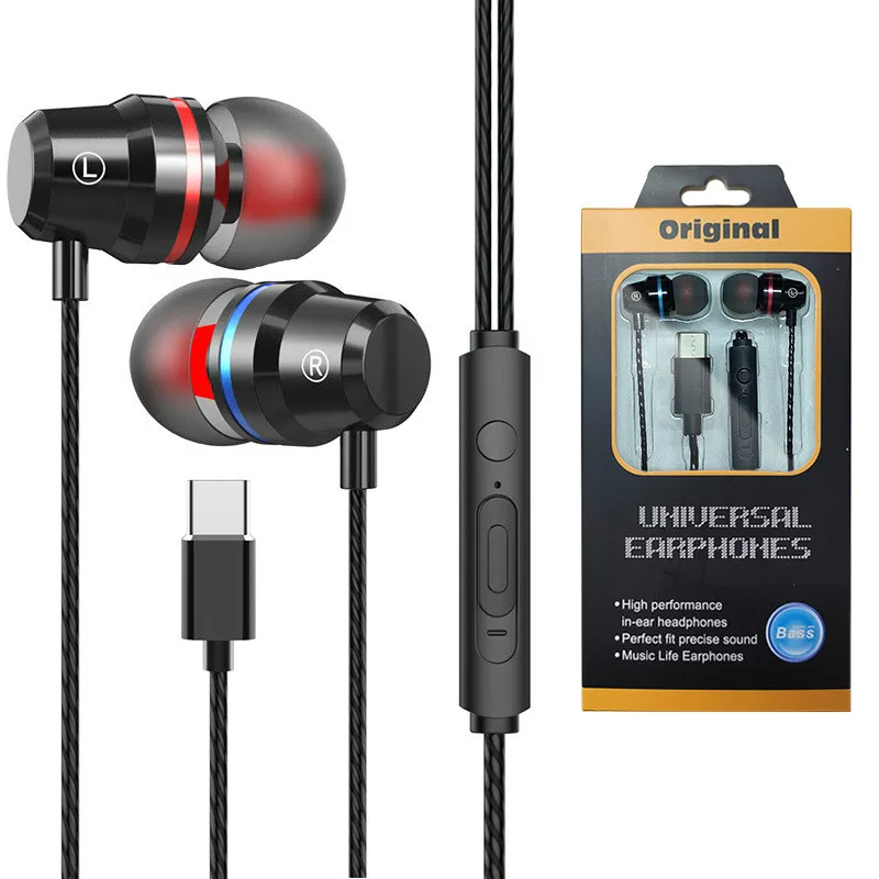 Auricolari sportivi in-ear cablati in metallo Super Bass Type-C per Huawei P30 pro Cuffie stereo Xiaomi Oneplus con microfono di alta qualità