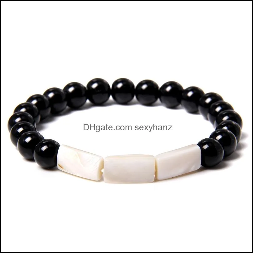 Natural Irregular Freshwater Mother Of Pearls Beads Bracelets Men 6 mm Polsihed Black Onyx Agat Bracelet Women Handmade Jewelry