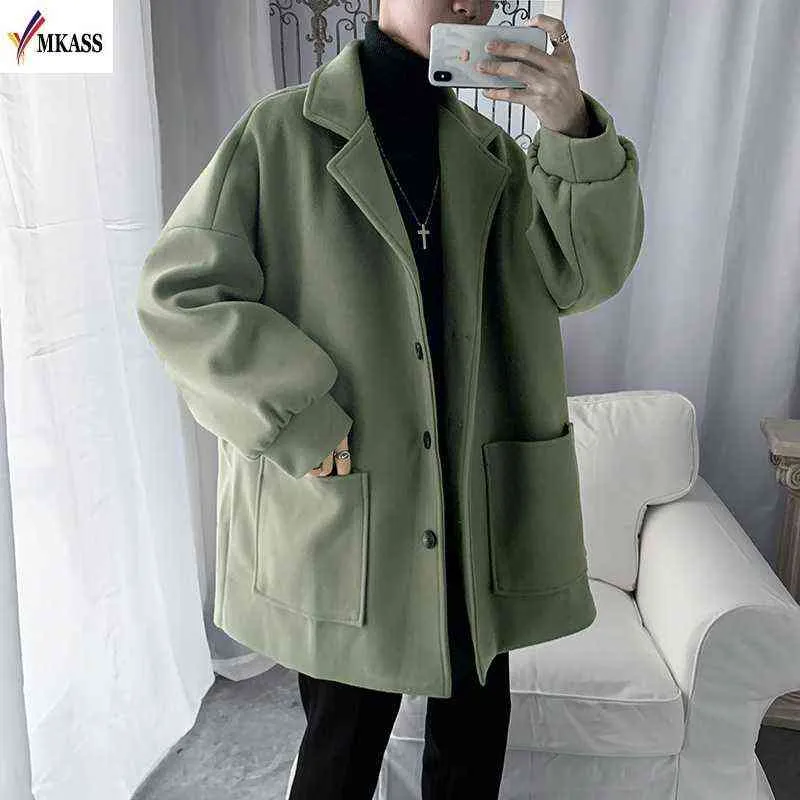 New Fashion 2020Men Windbreaker Solid Color Slim Short Woolen Coat Autumn Winter Casual Warm Jacket Coat Vestes pour hommes
