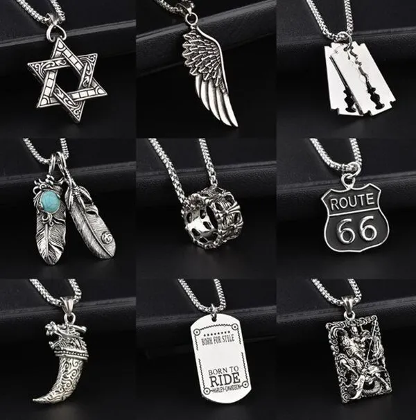 mens men's 316l stainless steel jewelry finding necklace man cross cattle angel wing feather pendant necklace